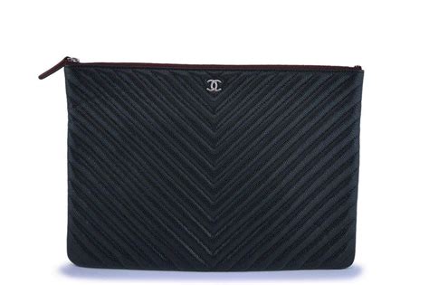 chanel o case clutch size|NIB 19C Chanel Black Caviar Chevron Classic Large O Case .